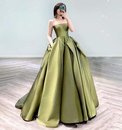 Charming Ball Gown Strapless Olive Green Long Prom Dress B517