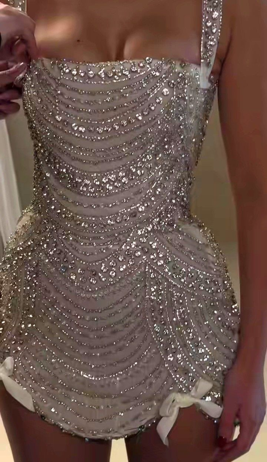 Glitter Champagne Tulle Beaded Birthday Outfits Short Sheath Homecoming Dress Cocktail Dress S379