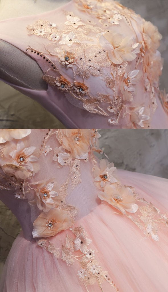 Ball Gown Long Prom Dress with Hand Made Flowers, Gorgeous Quinceanera Dresses M1674