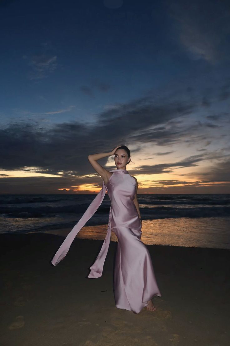 Sexy Sleeveless Pink Satin Mermaid Long Wedding Guest Dress Evening Dress With Scarf SP1301