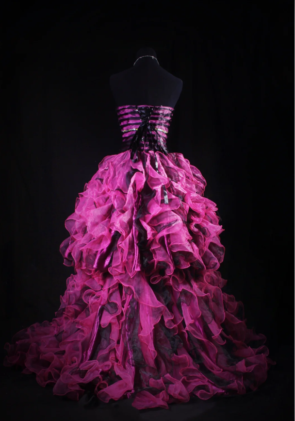 Chic Strapless Hot Pink Ruffle Multi-Layered Princess Party Dress Two-way Prom Dress D2236