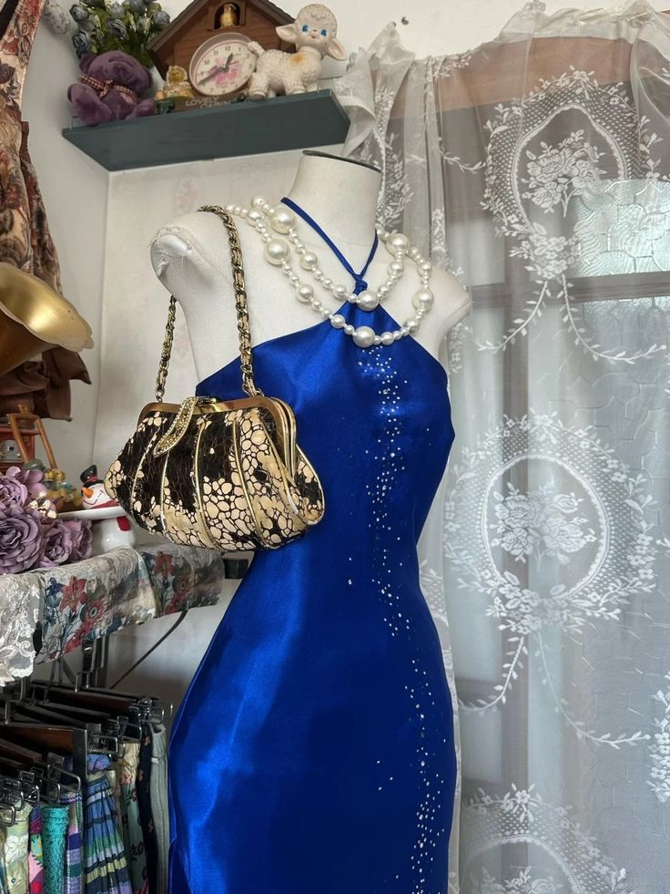 Sexy Royal Blue Satin Beaded Mermaid Long Wedding Guest Dress Formal Evening Dress Party Gown