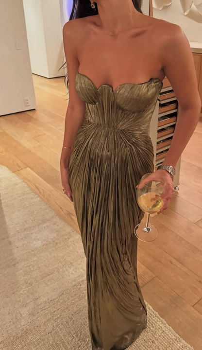 Sexy Burgundy Strapless Satin Pleated Long Wedding Guest Dress Formal Evening Dress SP1471