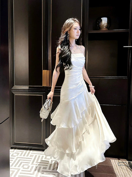Beautiful Mermaid Spaghetti Straps Ivory Long Party Dresses Prom Dress SD2015