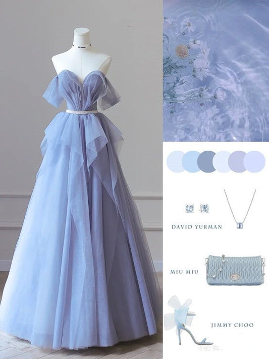 Pretty Ball Gown Strapless Off The Shoulder Long Lilac Floor Length Long Prom Dresses C2858