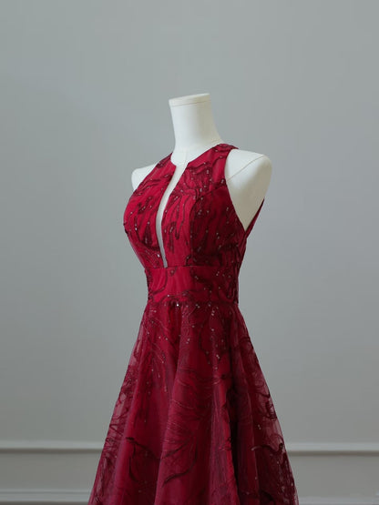 Sexy High Low Burgundy Sequin Long Prom Dresses Evening Gowns