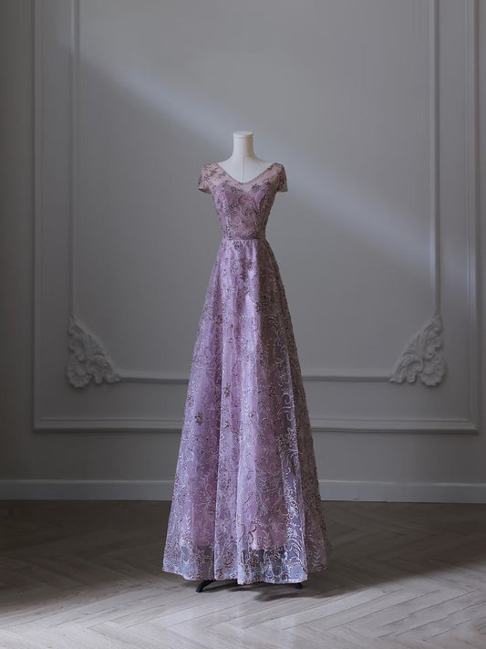 Sexy A line V Neckline Lilac Sequin Long Prom Dresses Evening Gowns