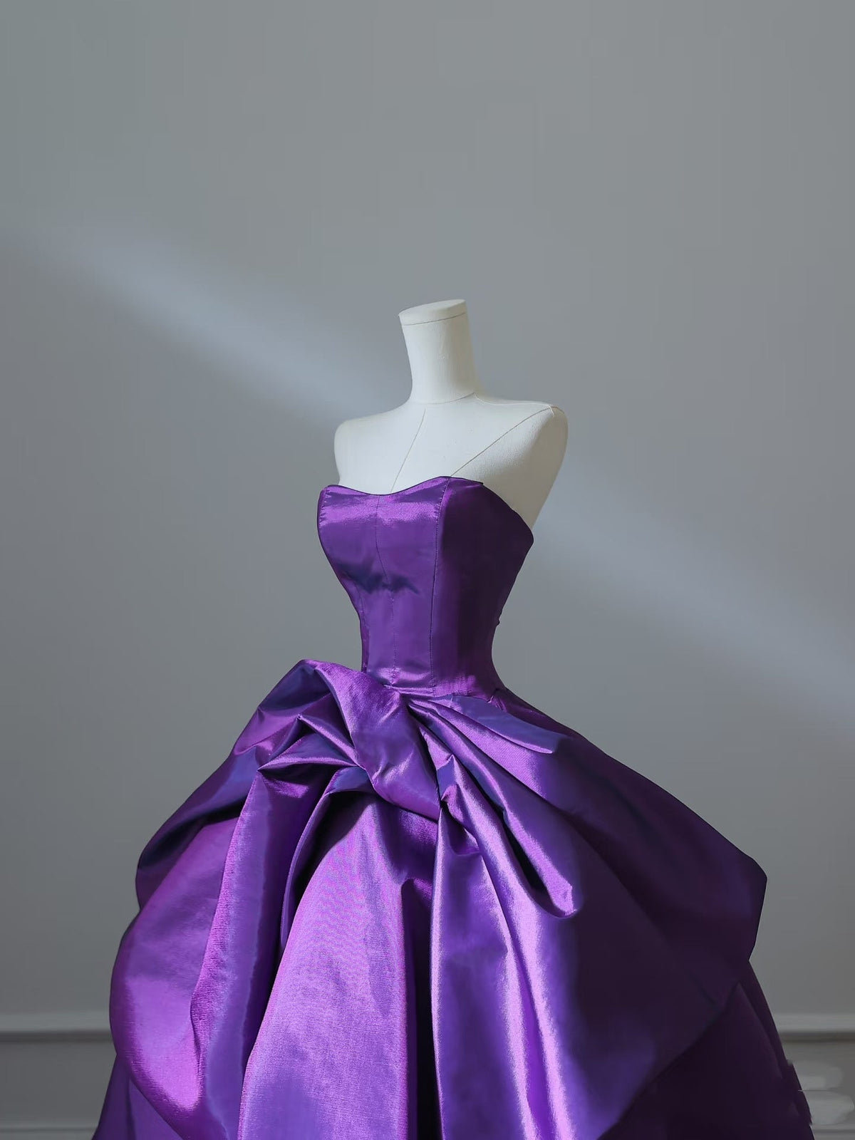 Pretty Ball Gown Strapless Grape Satin Long Prom Dresses Evening Gowns