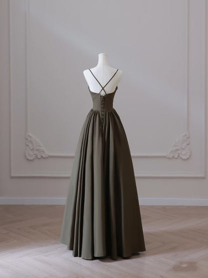 Sexy A Line Spaghetti Straps Satin Long Prom Dresses Evening Gowns