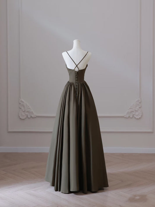 Sexy A Line Spaghetti Straps Satin Long Prom Dresses Evening Gowns