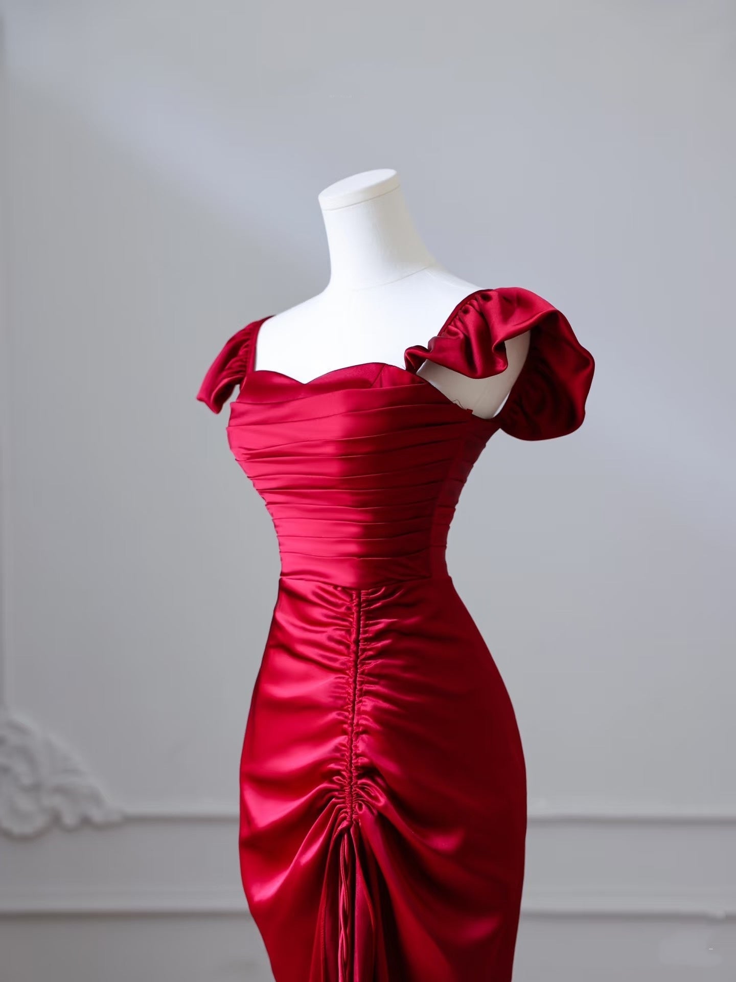 Sexy Mermaid Red Satin High Low Prom Dresses Evening Gowns