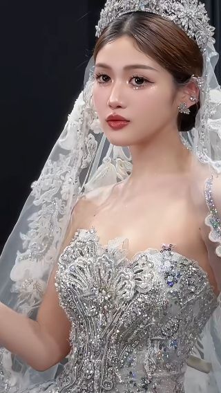 Dreamy Ball Gown Strapless Tulle Sequin Beaded With Veil Long Wedding Dresses C4066