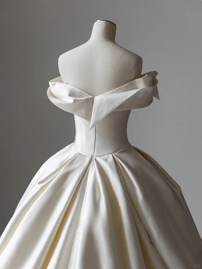 Elegant Ball Gown Off The Shoulder Satin Long Wedding Dresses C4107
