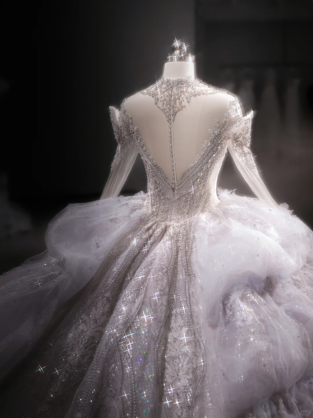 Luxurious Ball Gown Off The Shoulder Tulle Lace Sequin Beaded Long Sleeves Long Wedding Dresses C4121