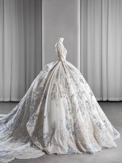 Timeless Ball Gown Tulle Lace Sequin Beaded Long Sleeves Long Wedding Dresses C4131