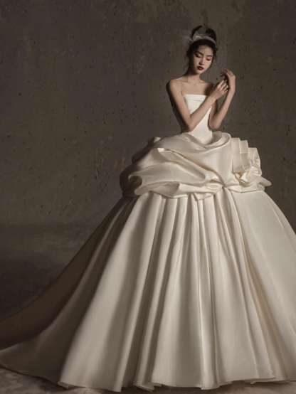 Elegant Ball Gown Strapless Satin Long Wedding Dresses C4134