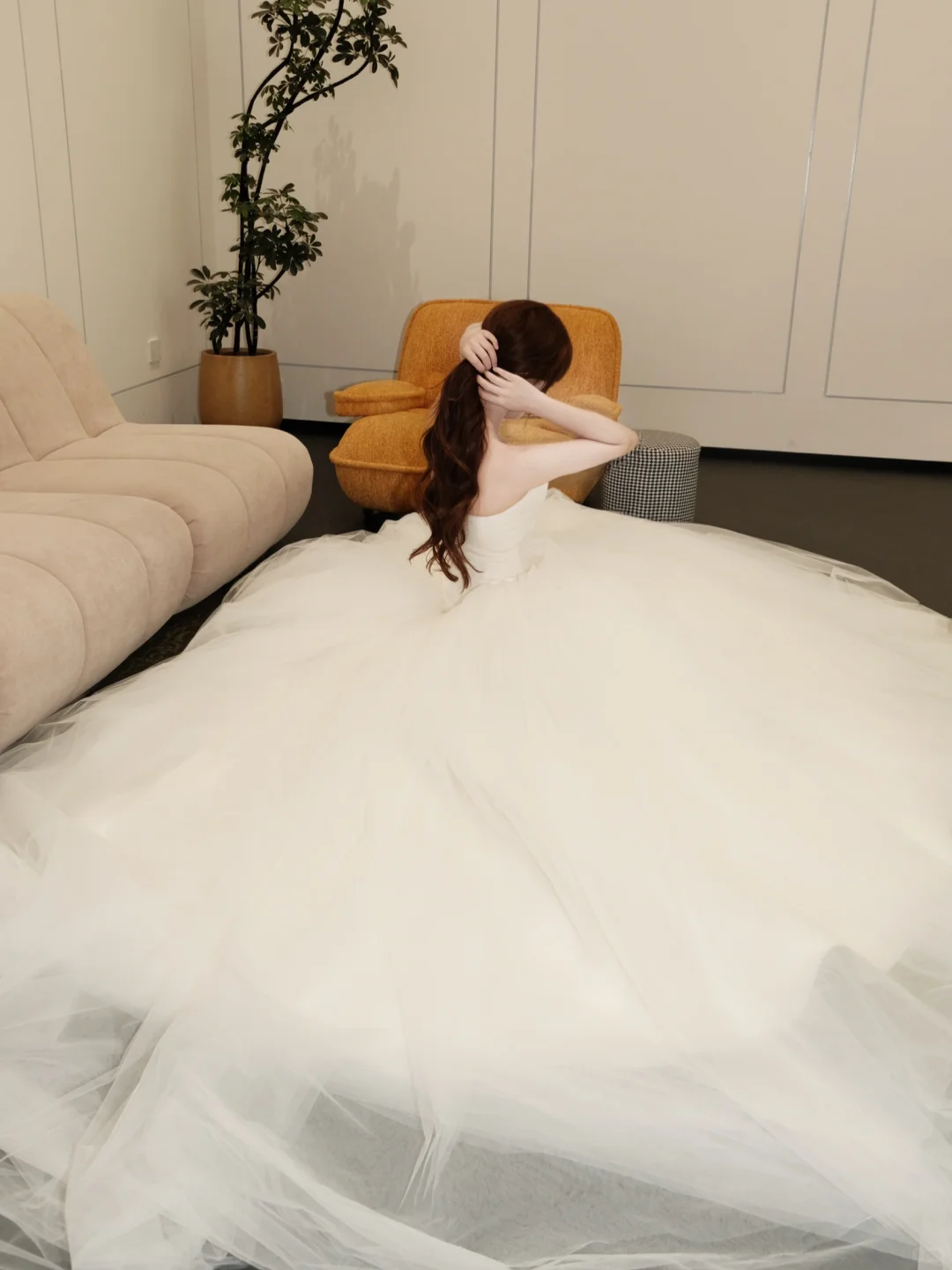 Princessful Ball Gown Strapless Satin Tulle With Veil Long Wedding Dresses C4231