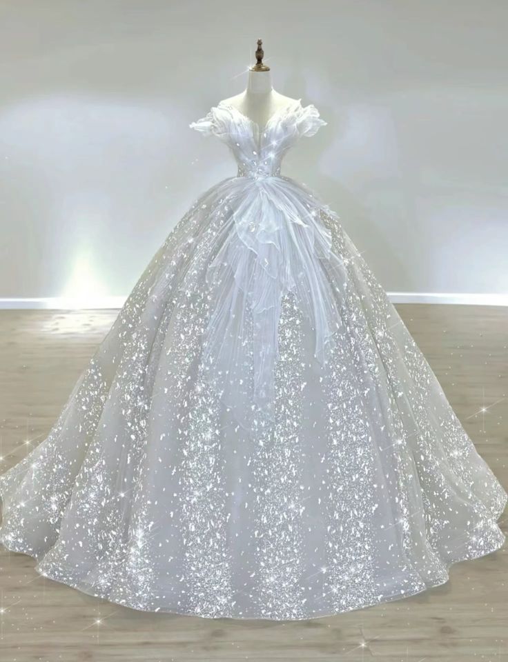 Glitter Ball Gown Strapless  Chiffon Tulle Sequin Long Wedding Dresses C4245