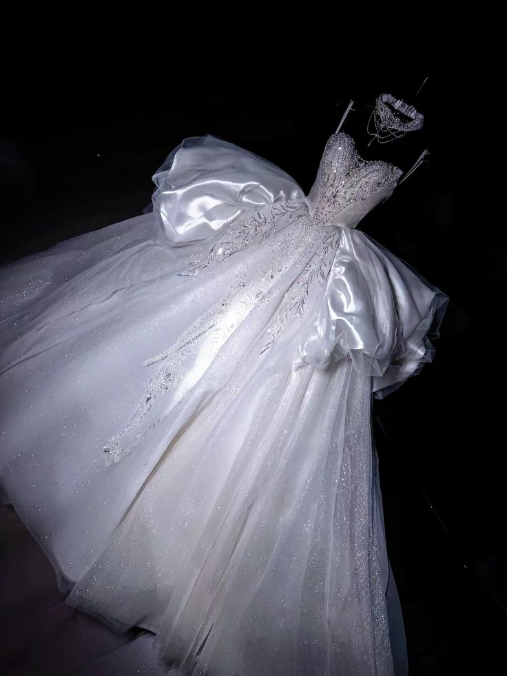 Dreamy Ball Gown Spaghetti Straps Satin Tulle Sequin Long Wedding Dresses C4246