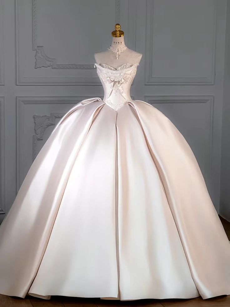Elegant Ball Gown Strapless Satin Long Wedding Dresses C4247