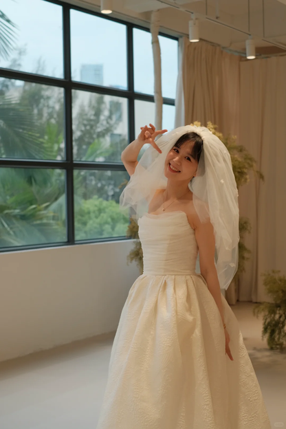 Simple Ball Gown Strapless Satin With Veil Long Wedding Dresses C4296