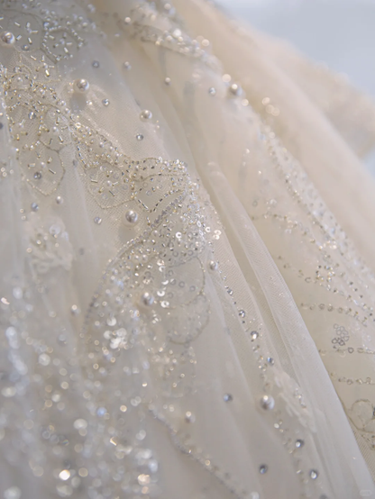 Timeless Ball Gown Off The Shoulder Tulle Sequin Beads Long Wedding Dresses C4367