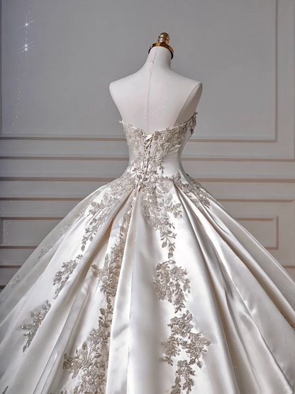 Gorgeous Ball Gown Strapless Satin Sequin Beads Long Wedding Dresses C4403