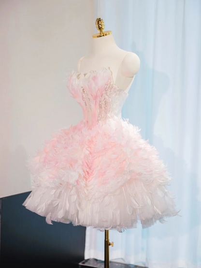 Sweet Ball Gown Strapless Satin Tulle Short Homecoming Dress 16th Birthday Outfits C4449