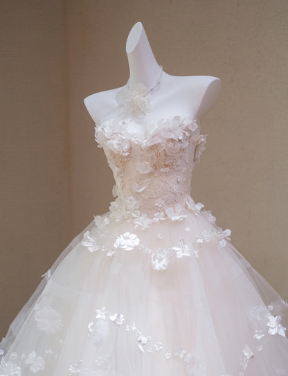 Fairy Ball Gown Strapless Tulle Applique Long Wedding Dresses C4510