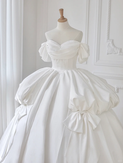 Princess Ball Gown Off The Shoulder Satin Long Wedding Dresses C4536