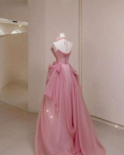 Princess Ball Gown Strapless Chiffon Tulle With Flowers Long Prom Dress,Formal Dress C5898