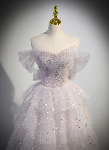 Pink Sweetheart Tulle Ball Gown Beaded Shiny Prom Dress Pink Sweet 16 Dress C612