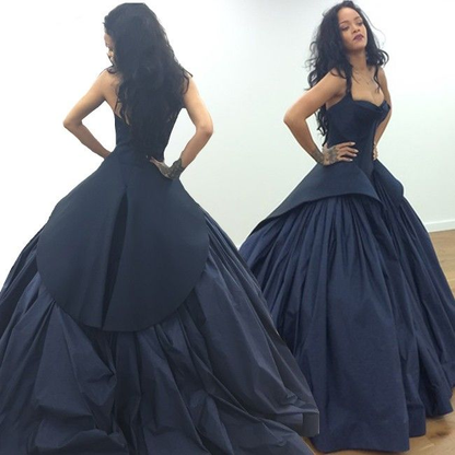Vintage Ball Gown Spaghetti Straps Satin Long Prom Dress, Evening Gown C6222