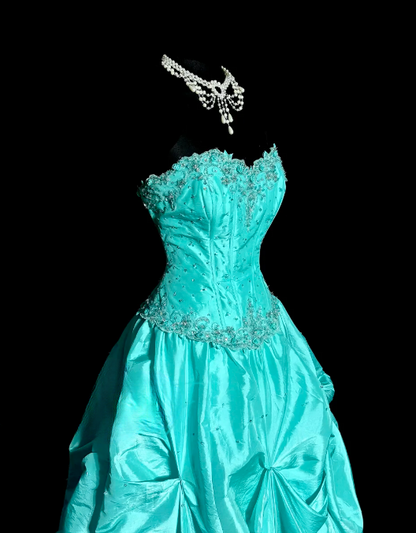 Pretty Ball Gown Strapless Satin Beaded Without Sleeves Long Prom Dress, Evening Dress C6641