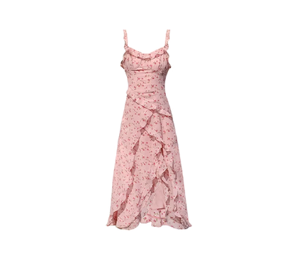 Simple A Line Spaghetti Straps Pink Floral Women Dresses Casual Dress Party Dress R0001