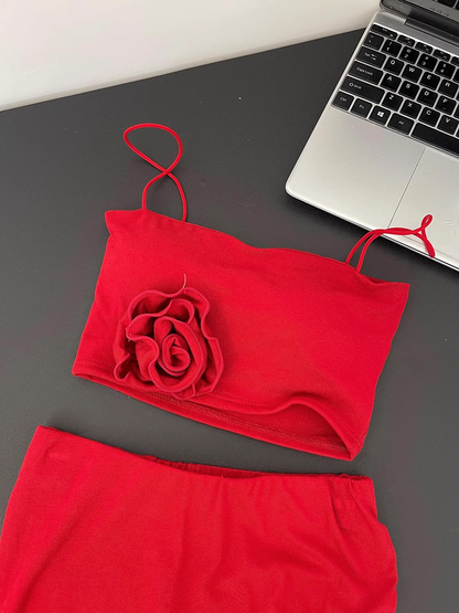 Cute Mermaid Spaghetti Straps 2 Pieces Red Long Summer Dress For Women DP0013