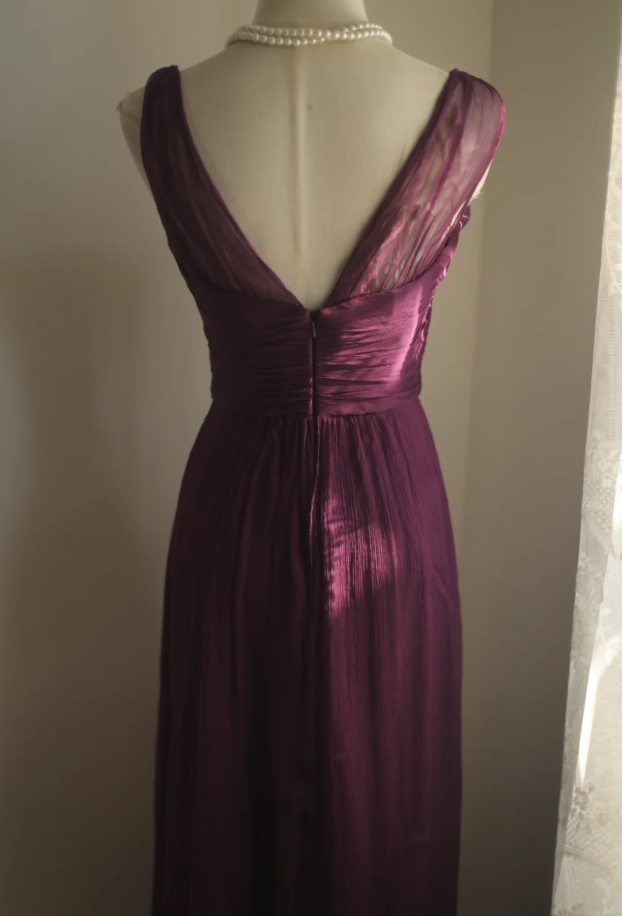 Charming Purple V Neck Tulle Long Wedding Guest Dress Formal Evening Dress Prom Dress D2209