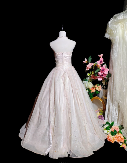 Fairy Strapless Pink Tulle Sequin Quinceanera Dress Sweet 16 Dress D2361