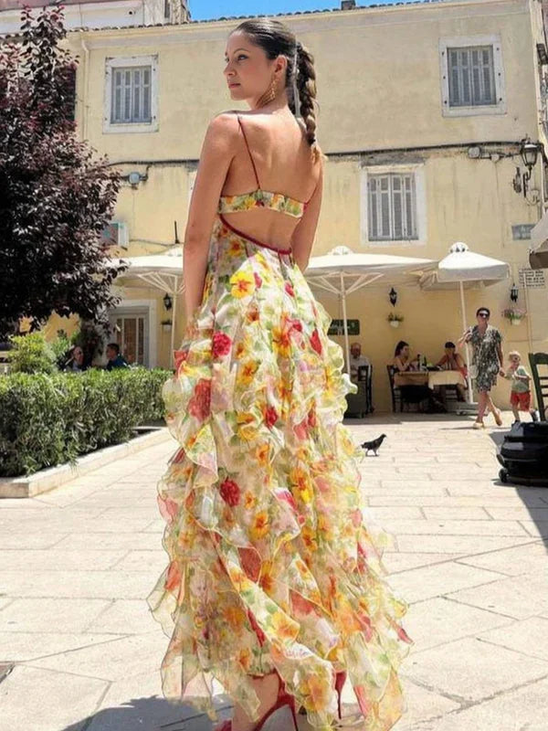Beautiful Floral Ruffle Long Prom Dress,Formal Party Evening Gown cc2518