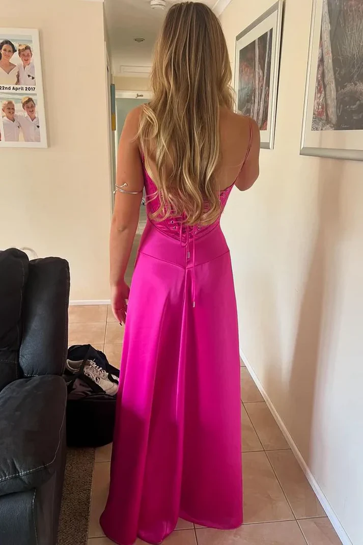 Elegant Spaghetti Straps Lilac Satin Long Wedding Guest Dress Bridesmaid Dress D1425