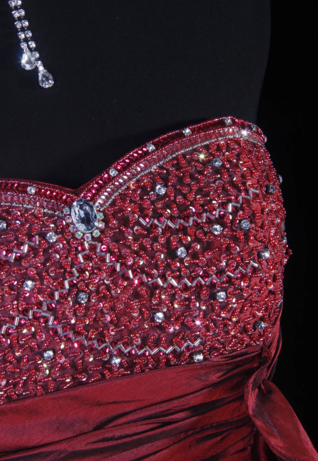 Elegant Strapless Satin Beaded Party Dress Burgundy Mermaid Long Prom Gown