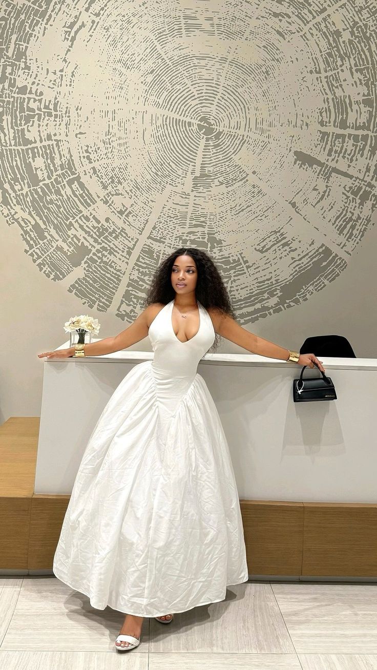 Elegant Halter Neck A-Line White Long Party Dress Fashion Women Dress, D225