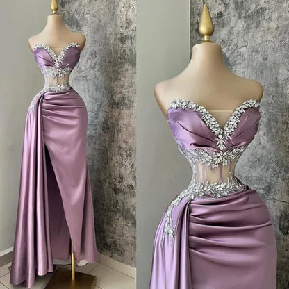Light Purple Sweetheart Beading Sheath Long Formal Prom Dress, D26