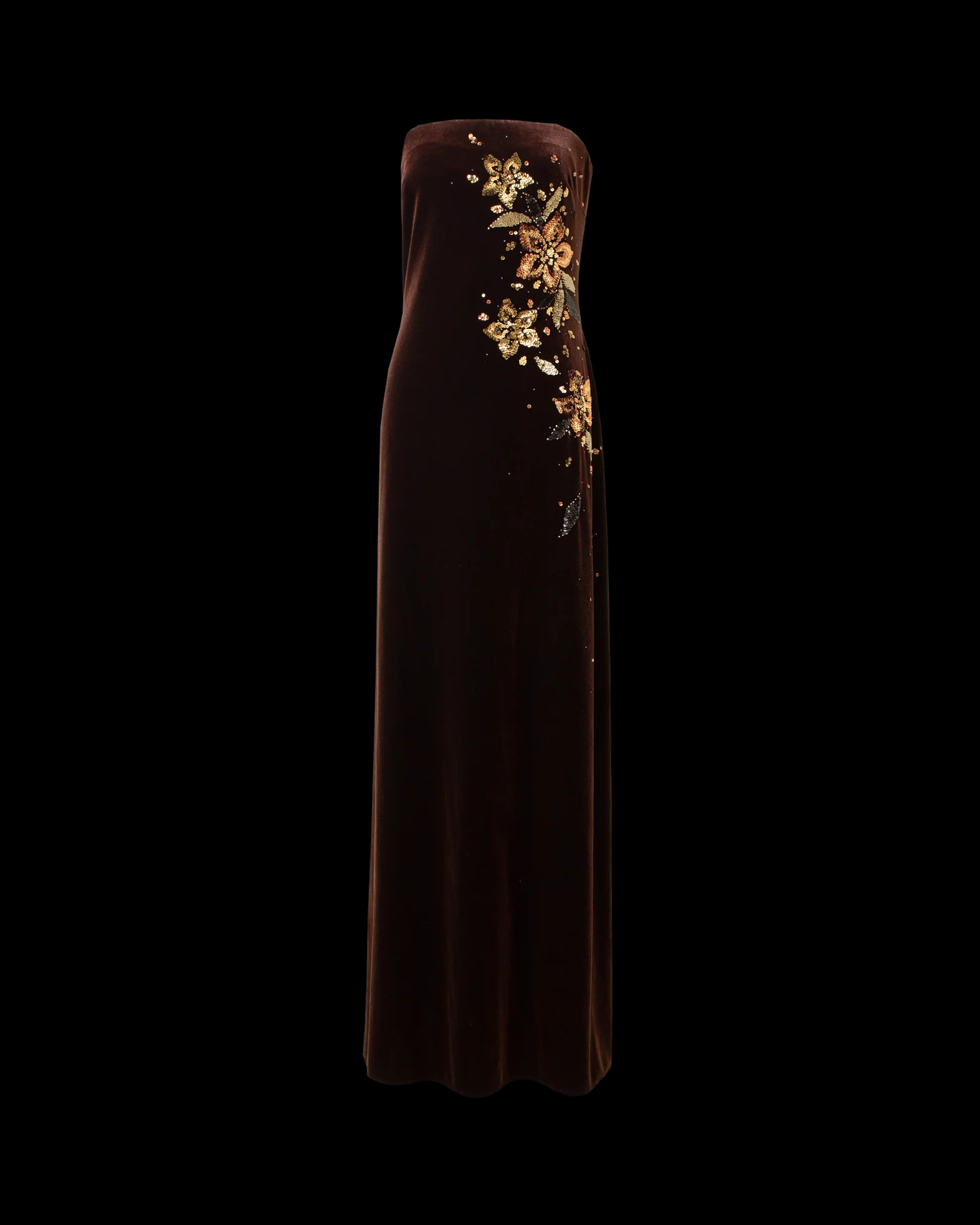 Vintage Strapless Brown Velvet Sequin Beaded Mermaid Party Dress Long Wedding Guest Dress D1860
