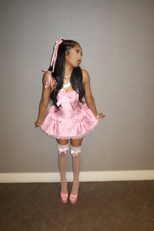 Cute Ball Gown Spaghetti Straps Satin Pink Mini Short Formal 8th Grade Homecoming Dresses Summer Middle School Hoco Dress Homecoming Outfits Birthday Outfit DH1041