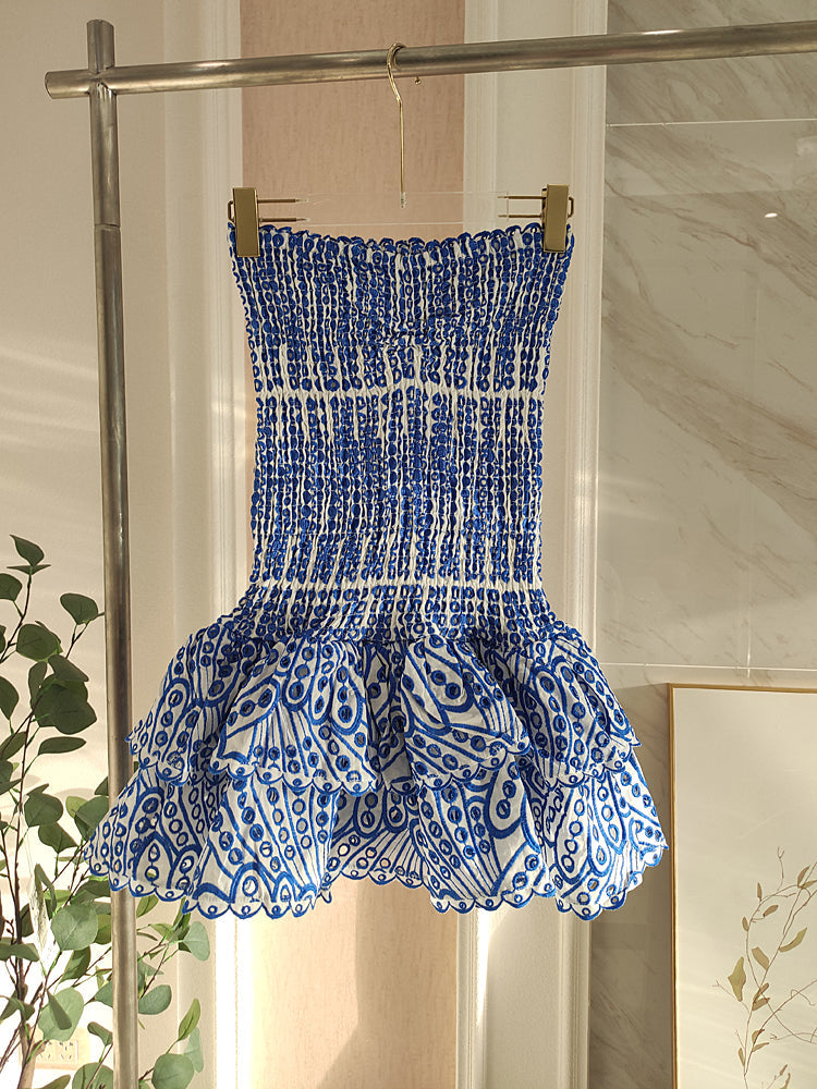 Cute Sheath Strapless Blue Lace Party Dress Graduation Dress Short Prom Dress Middle School Cocktail Dress Hoco Outfits DH1601