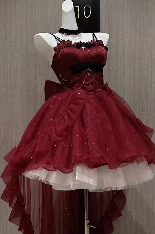 Cute Ball Gown Spaghetti Straps Burgundy Short Mini Formal 8th Grade Homecoming Dresses Middle School Cocktail Dress Hoco Outfits Lolita Dress DH1617
