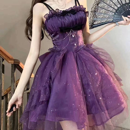 Cute Ball Gown Spaghetti Straps Grape Gotica Formal 8th Grade Homecoming Dresses Middle School Cocktail Dress Lolita Outfits Lolita Dress DH1628