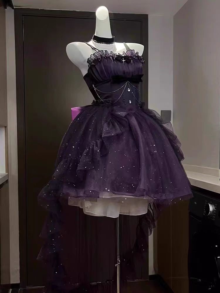 Cute Ball Gown Spaghetti Straps Grape Gotica Formal 8th Grade Homecoming Dresses Middle School Cocktail Dress Lolita Outfits Lolita Dress DH1628
