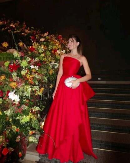 Classy A line Strapless Red Long Formal Prom Gown Summer Wedding Guest Dress Bridal Guest Dresses Wedding Outfits For Guest DH164